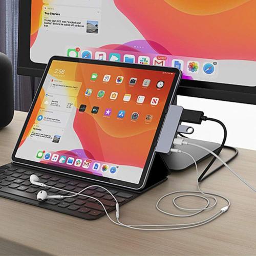 HyperDrive iPad Pro USB C Hub — 4-in-1 USBC Hub w/ 4K30Hz HDMI, USB-C 5Gbps 60W PD, USB-A 5Gbps, 3.5mm Audio Jack — Form-Fitting, Aluminum iPad Docking Station Compatible w/Air & Mini (Space Gray)