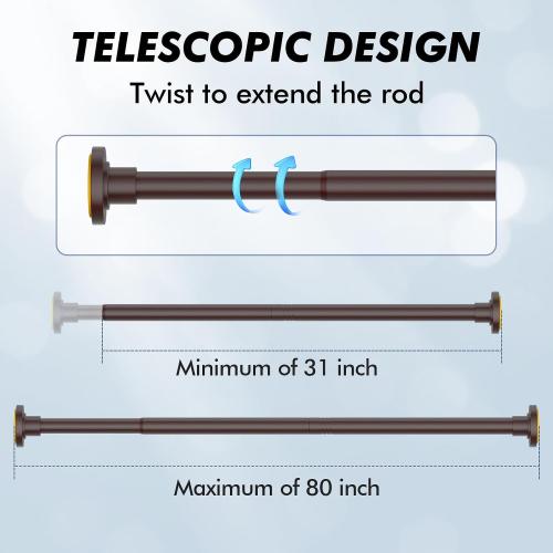 Bronze Shower Curtain Rod Tension 30 to 80 Inch,1 Inch Diameter Adjustable Tension Curtain Rod No Drilling,Shower Rods for Bathroom,No Rust