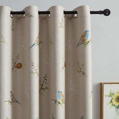 Double Sided Patterned Birds Blackout Curtains for Bedroom 84 Inches Long 2 Panels Thermal Insulated Farmhouse Taupe Window Drapes for Living Room