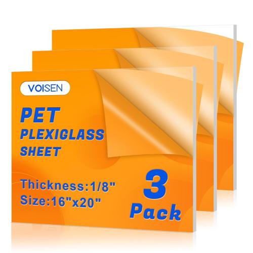 VOISEN 3 Pack Plexiglass Sheets 1/8 Inch Thick, 16X20 Plexi Glass Panel,Plastic Sheet for Crafts,Signs, Display Cases, Sneeze Guard, Cut with Engraver,Power Saw or Hand Tools