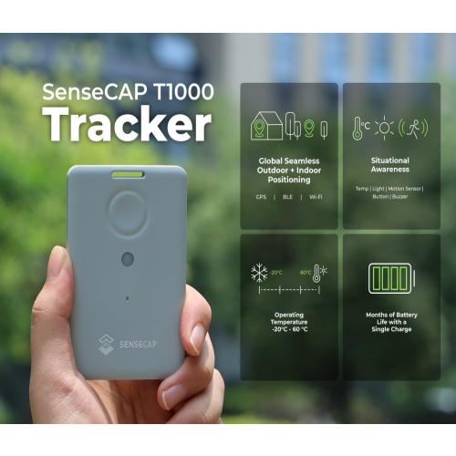 Beige seeed studio T1000-A GPS Tracker with Temp, Light, Motion Sensor, LoRaWAN, Bluetooth and Wi-fi Transmission, Bluetooth, Wi-fi, Panic Button and Buzzer, GNSS, 6.5mm Card Size, IP65 Waterproofing