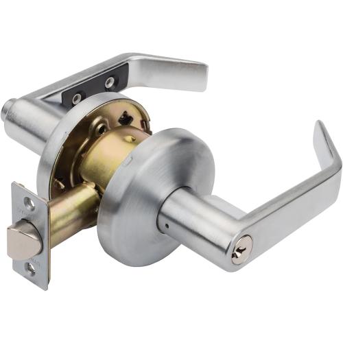 Commercial Door Lock Keyed Lever Lockset, ADA Compliant, Light Duty Door Handle with Lock for Office, Entry, or Warehouse Use, Satin Chrome Finish, Model AUS-00-26D