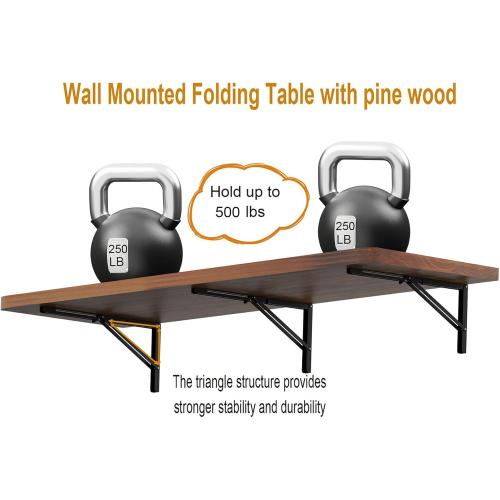 IAE Floating Wall Mounted Folding Table Desk with Pine Wood,55 x 22 Foldable Workbench,Fold Down Wall Mounted Foldable Desk with Shelf Brackets,Laundry Folding Table for Home,Dining,Kitchen,Teak