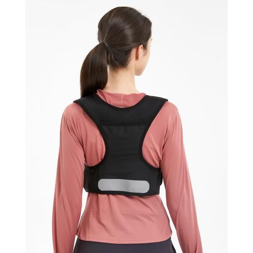 Black Running Vest for Women Men, USA Original Patent, Adjustable Chest Straps Running Hydration Vest with 500ml Soft Flask, Lightweight Reflective Hydration Backpack for Marathon