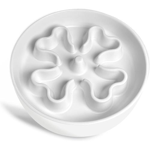 Slow Feeder,Ceramic-Slow Feeder Dog Bowls Medium Breed,Puzzle Food Bowl Maze,2.5 Cups Slow Feed Dog Bowl for Medium Dogs,White