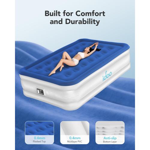 iDOO Air Mattress Full with Built in Pump, Upgraded Blow up Mattress Full, Inflatable Mattress for Home Camping and Guest Bed, 2-Min Portable & Comfortable Air Bed, Colchon Inflable