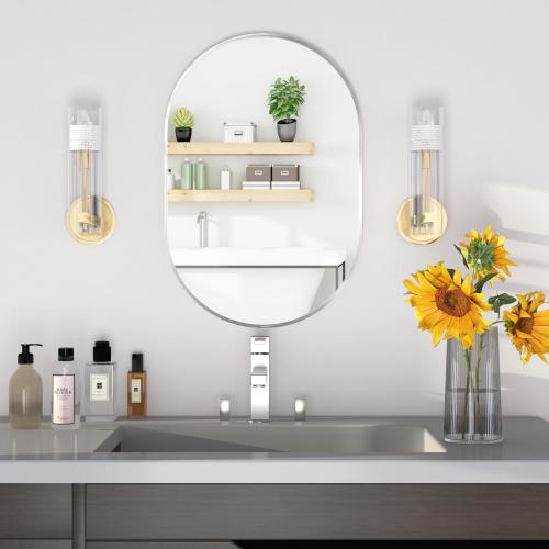 Oval Bathroom Mirror Wall Vanity Oval Mirrors, 20x30 Silver Bathroom Mirrors for Over Sink Pill Mirrors Capsule Wall Mounted Mirror, Modern Mirror with Metal Frame for Wall Decor