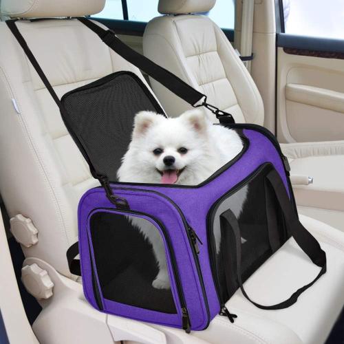 Pet Carrier for Small Medium Cats Dogs Puppies up to 15 Lbs, Airline Approved Small Dog Carrier Soft Sided, Collapsible Travel Puppy Carrier - Purple