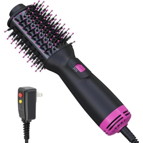 Dual Voltage Mini Hair Dryer Brush with UK/EU Plug, Blow Dryer Brushes 120V - 240V for European Travel, One Step Hair Dryer and Styler Volumizer with Negative Ion Anti-frizz Styling Brush
