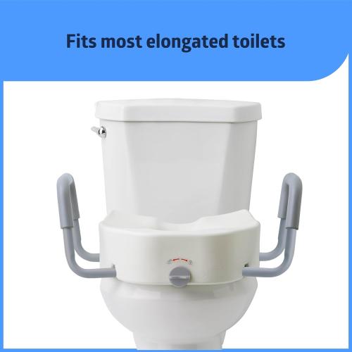 Medline 5 Elongated Raised Locking Toilet Seat, 400 lb Capacity | Toilet Riser with Removable Padded Arms, Fits Most Elongated Toilets, No Lid, Medical Seat For Adults and Elderly