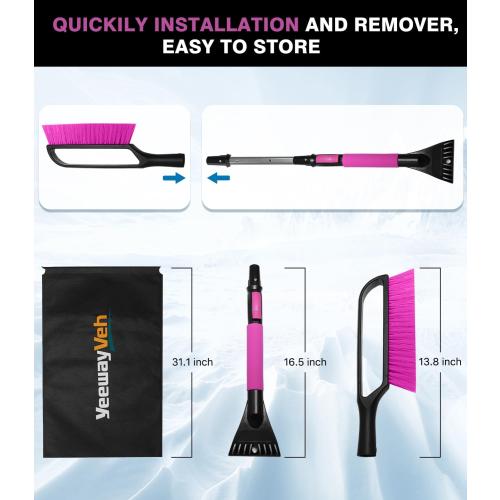 YeewayVeh 35 inch Snow Brush and Ice Scraper for Car Windshield, Extendable Snow Brush for Car with Soft Grip & Additional Handhold, 2 in 1 Detachable Snow Scraper for Car Truck SUV Vehicle, Magenta