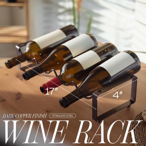 1-Tier Wine Rack for Countertop - Stackable Metal Wine Bottle Holder for 4 Bottles - Free-Standing Wine Organizer & Storage for Cabinet, Pantry, Counter - Dark Copper Wine Bottle Rack by Salvino