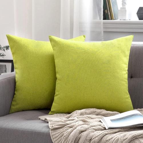 MIULEE Pack of Decorative Outdoor Solid Waterproof Throw Pillow Covers Spring Faux Linen Garden Farmhouse Cushion Cases for Summer Patio Tent Balcony Couch Sofa 18x18 Inch Green