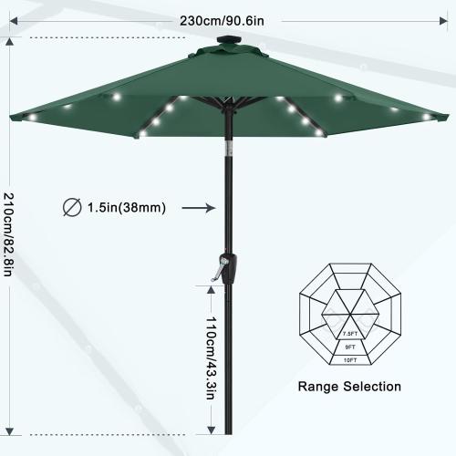 MASTERCANOPY 7.5FT 6Ribs Patio Umbrella with 32 Solar LED Lights, Outdoor Market Umbrella with Tilt & Crank, UV Protection & Fade Resistant Fabric, Easy Set-Up for Garden, Deck, Pool (Forest Green)