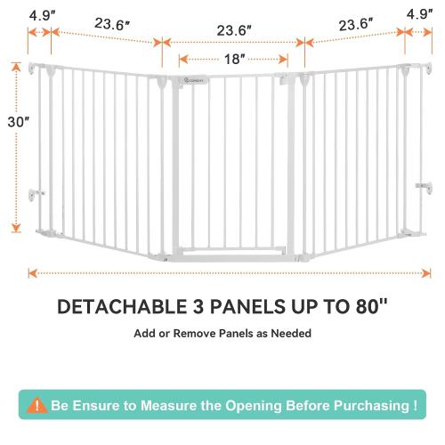 COMOMY 80 Extra Wide Baby Gate, Dog Gate for House Stairs Doorways Fireplace, Auto Close Pet Gate with Door Walk Through, 3 Metal Panels, Hardware Mounted Baby Fence Indoor Outdoor(30 Tall, White)