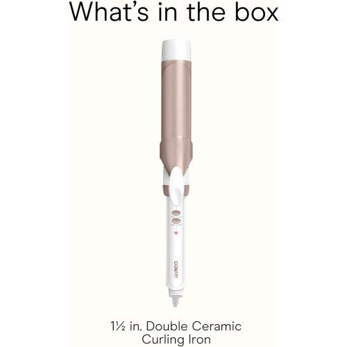 Conair Double Ceramic 1-1/2 Inch Curling Iron, 1.5-Inch Barrel Creates Soft Waves and Curls, Hair Curler for Use on Medium and Long Hair, White