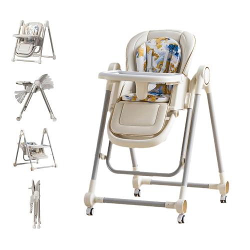 5 in 1 Baby High Chair Swings for Infants Soothes to Sleep Reclining Foldable Rocking 8 Level Height Adjustment Eco Friendly Washable PU Cushion Baby Feeding Chair(White)