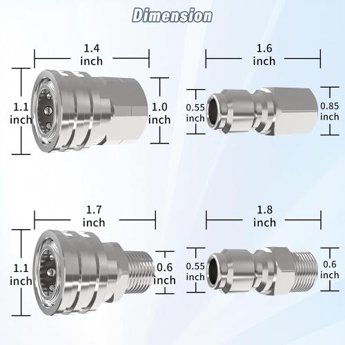 Pressure Washer Quick Connect Kit, 3/8 Male Female Quick Disconnect Kit for Power Washer, 3/8 Inch Hose Fittings Adapter Set, Stainless Steel, 8 Pcs