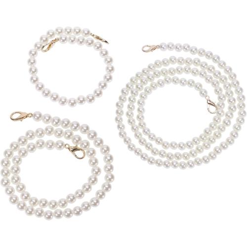 PENTA ANGEL Purse Chain Strap Replacement 3Pcs Imitation Pearl Beads Short Long Handle Shoulder Cross Body Bag Handbag Chains Accessories with Metal Buckles