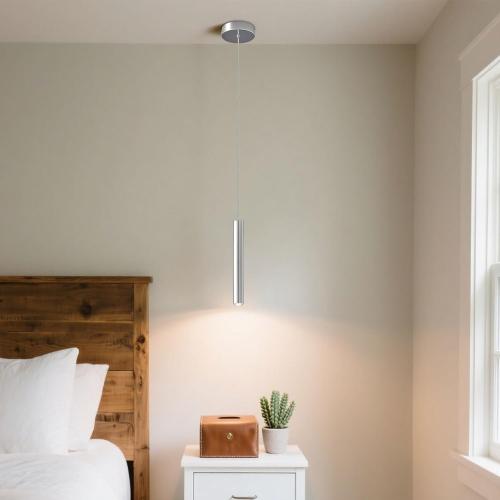 2 Pack Chrome Cylinder Pendant Lights for Kitchen Island, Modern 3W LED | 3000K warm integrated LEDs in slim 15.7 x 1.2 in chrome tubes; 59 in adjustable cords suit dining tables, bars and bedrooms