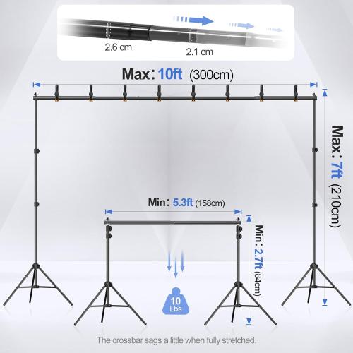 EMART Backdrop Stand 10x7ft(WxH) Photo Studio Adjustable Background Stand Support kit with 2 Crossbars, 8 Clamps, 2 Sandbags and Carry Bag for Parties, Events Decoration, Wedding, Photography