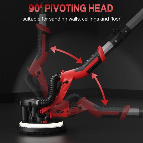 Untested...Drywall Sander with Vacuum Dust Collector, 8-Amp Popcorn Ceiling Removal Tool with 7 Variable Speed 800-1800RPM, Extendable Handle, LED Light, 12pcs Sanding Discs,Dark Red