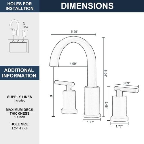 3 Matte Black Waterfall Bathroom Faucet 3 Hole, Widespread Two Handle Bathroom Sink Faucet Vanity Faucet, 8 Inch Bathroom Faucets for Sink with cUPC Supply Lines and Pop-Up Drain