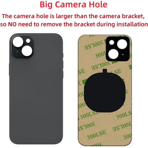 15 Back Glass Replacement for iPhone 15 Back Cover Glass (Black, 6.1 Inches) with Pre-Installed Tape  Installation Instruction   Repair Tools (Black)