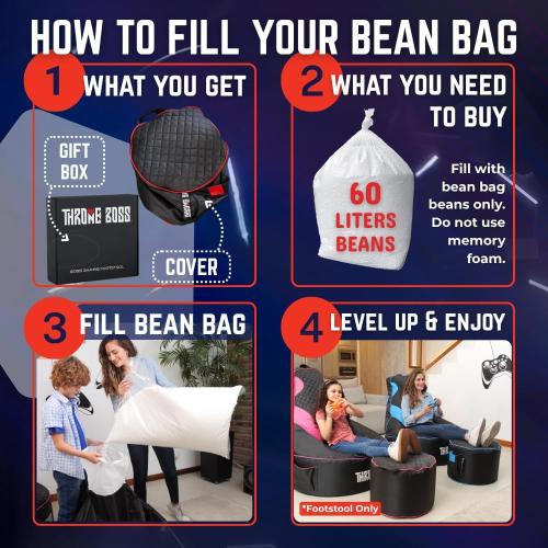 Throne Boss Gaming Footstool - Cover ONLY No Filling - Matching Bean Bag Chair Pouf/Ottoman - Round Gamer Foot Stool Footrest with Drink Holder (Red)