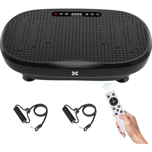 Vibration Plate Exercise Machine, Vibration Plate Platform with Bluetooth & Resistance Bands, Curved Design Full Body Workout Vibration Plate for Weight Loss, Muscle Recovery, Home