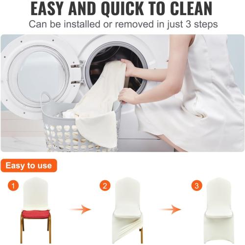 VEVOR Stretch Spandex Folding Chair Covers, Universal Fitted Chair Cover, Removable Washable Protective Slipcovers, for Wedding, Holiday, Banquet, Party, Celebration, Dining, 100PCS (Ivory/Beige) | for Wedding Holiday Party Banquet Celebration, Elegant Event Decor, Dining Room Chair Cover, Removable Washable Slipcovers
