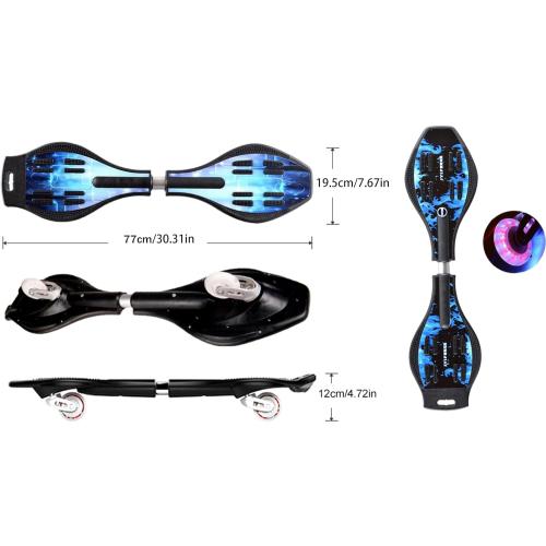 Caster Board, Deluxe Junior Skateboard with Illuminating Wheels for More Excitement,Fun and Visibility, Twistboard for Kids 8 , Upgrade Color