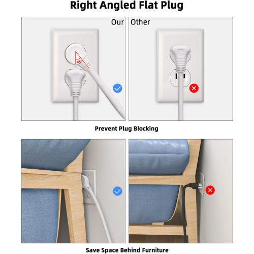 Flat Plug Power Strip Surge Protector 3 Outlets, Extension Cord 3 ft 3 Prong, 300J, 10A/1250W, Overload Protection Switch, Plug Strip for Home Office, Child Safety Slide Outlet Covers, SGS Approved