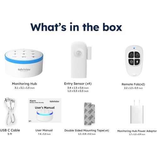 tolviviov Alarm System Wireless, DIY Door Alarm System for Home Security, Smart App Alerts, 7-Piece Kit, No Monthly fee, WiFi Alarm, Door Window Motion Sensor, for Home Security, and Kids Safety