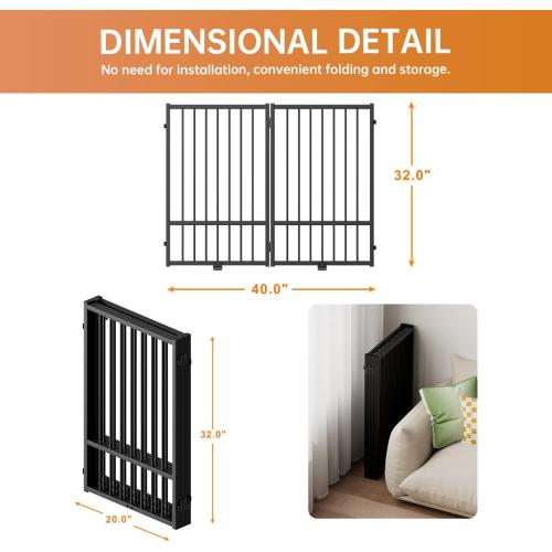 Full Metal Freestanding Dog Gate with Door, 32''Height Foldable Pet Dog Fence for Indoor & Outdoor, 2 Panels Extra Wide Free Standing TallDog Gates for Doorways,House,Stairs,Porch,Deck,Yard