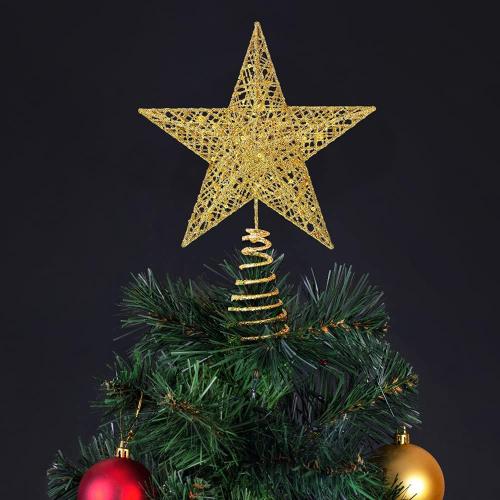 Christmas Tree Toppers Xmas Glitter Gold Hollow Star Treetop Topper for Christmas Tree Decoration. 1