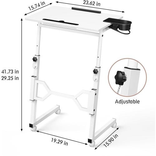Color White Small Standing Desk with Wheels, Portable Treadmill Desk, Rolling Desk Adjustable Height for Laptop, Mobile Standing Table for Walking Pad, Bedside Table