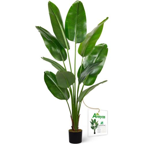 Aveyas 6ft Artificial Bird of Paradise Tree for Home Decor, 6 Feet Faux Floor Plant Fake Silk Banana Leaf Tropical Trees with Pot for Indoor Outdoor House Living Room (6 ft Tall)