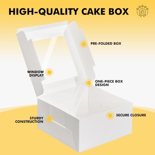 RACETOP 24pcs Cake Boxes with Window, 10x10x5 Inches White Bakery Boxes, Cookie Dessert Boxes, Pastry Box, Square Cardboard Cake Box for Cake, Birthday Party, Donuts, Wedding