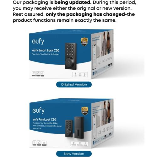 eufy Security Smart Lock C30, Keyless Entry Door Lock, Built-in WiFi Keypad Deadbolt for Front Door, No Bridge Required, Easy Installation, App Remote Control, Reliable Power, BHMA Grade 3