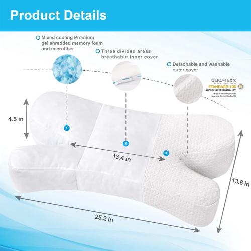 Side Sleeper Pillow Anti Wrinkle Aging Pillow Gel Shredded Memory Foam for Neck Pain Relief Pillow for Sleeping Side Back Stomach Sleeper Pillows (Regular White Style Beige Nude Silk Pillowcase)