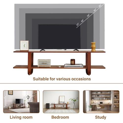 Welnow Low Bamboo TV Stand for 65 Inch TV, 2-Tier Open Shelves, Walnut | Modern Entertainment Center,Open Shelf for Gaming Consoles and Soundbar,Media Console Table for Living Room, Bedroom