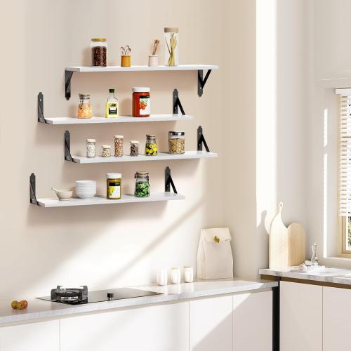 ROMGUAR CRAFT Wood Floating Shelves Set of 4, Rustic Storage Decor Wall Shelves, Wall Mounted Shelf for Living Room, Bedroom 23.6 x 6, White