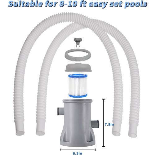 Filter Pump for Above Ground Pools, 330 GPH Filter for Inflatbale Pool, Flow Rate Pool Filter for Inflatable Swimming Pool Crystal Clear Filter Pump with 2 Filter Cartridges