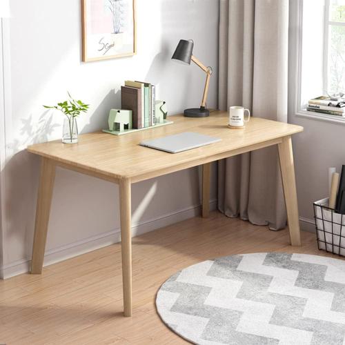 IOTXY Simple Wooden Writing Desk - Modern Minimalist Style PC Laptop Computer Workbench with Solid Wood Legs, 47 W Home Office Work Table for TV Stand Music Video Live Broadcast Workstation, Oak