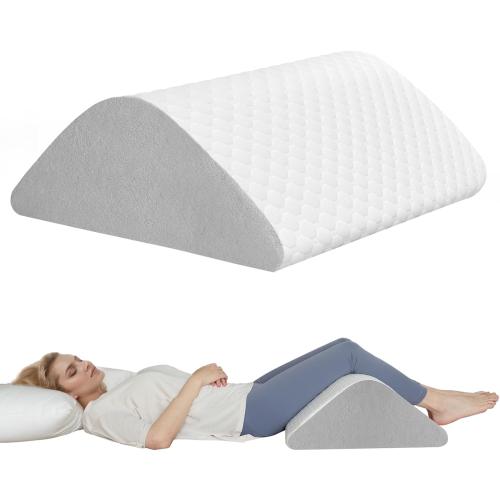 Knee Wedge Pillow for Back Sleeping, Leg Elevation for Post Surgery Recovery, Triangle Leg Pillow with Removable Cover for Knee Support, Hip Back Pain Relief,Enhance Circulation, Gray