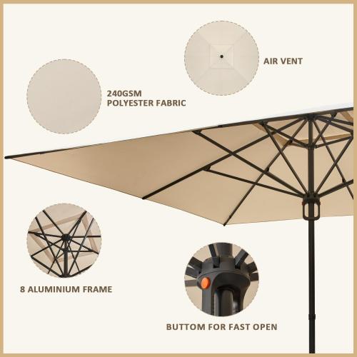 EROMMY Large Patio Umbrellas with Base, 13' x 13' Aluminum Outdoor Umbrella, Rectangle Patio Umbrella for Pool, Garden and Deck, Beige