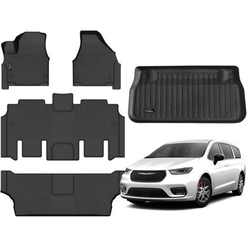 Floor Mats & Cargo Liner for Chrysler Pacifica 2017-2024 2025 Gas 7-Seater Touring (Non Hybrid&Non Pinnacle) All Weather TPE Rubber Trunk Mat Automotive Floor Liners for Pacifica Fuel 2025 Accessories