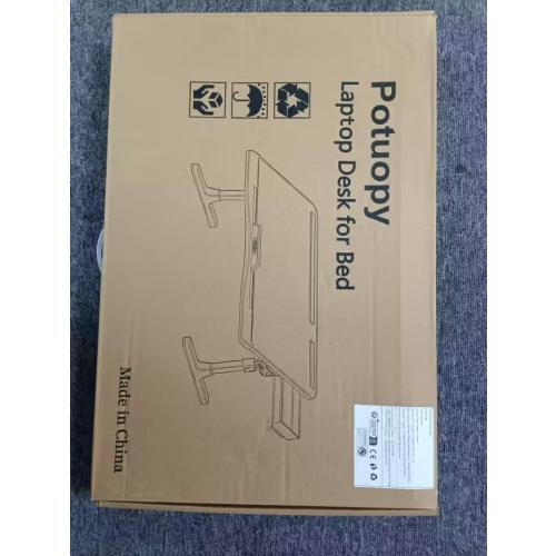 Laptop Stand for Bed, Potuopy Leather Adjustable Bed Desk Table Tray, X-Large Folding Lap Desk with Drawer for Eating Writing Drawing Working on Couch Floor, Grey