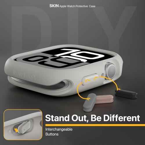 MAGEASY Designed for Apple Watch Series 11 Case 46mm | Shockproof Silicone Bumper with Customizable Buttons, Military Grade Durable Protective iWatch Cover, Skin Series - Starlight White